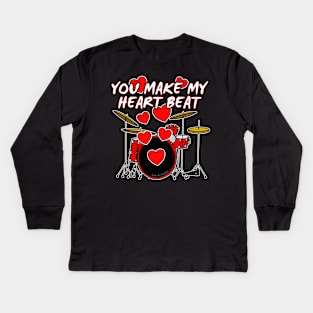 Valentines Day Drums Drummer Anniversary Wedding Musician Kids Long Sleeve T-Shirt